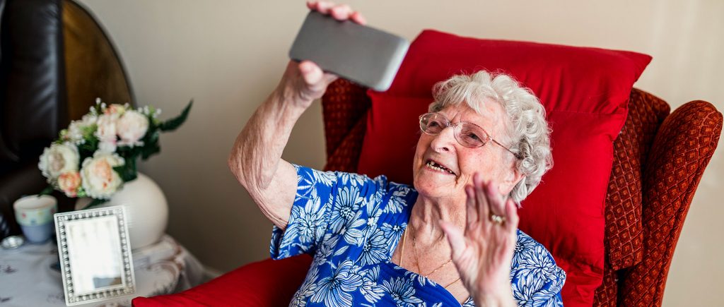 Elderly lady video calling